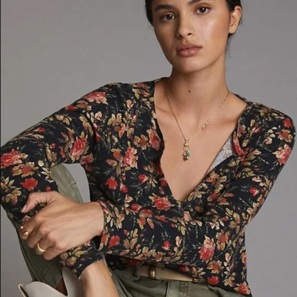 Anthropologie Pilcro Split-Neck Top - New - Small Petite (SP) - Picture 1 of 6